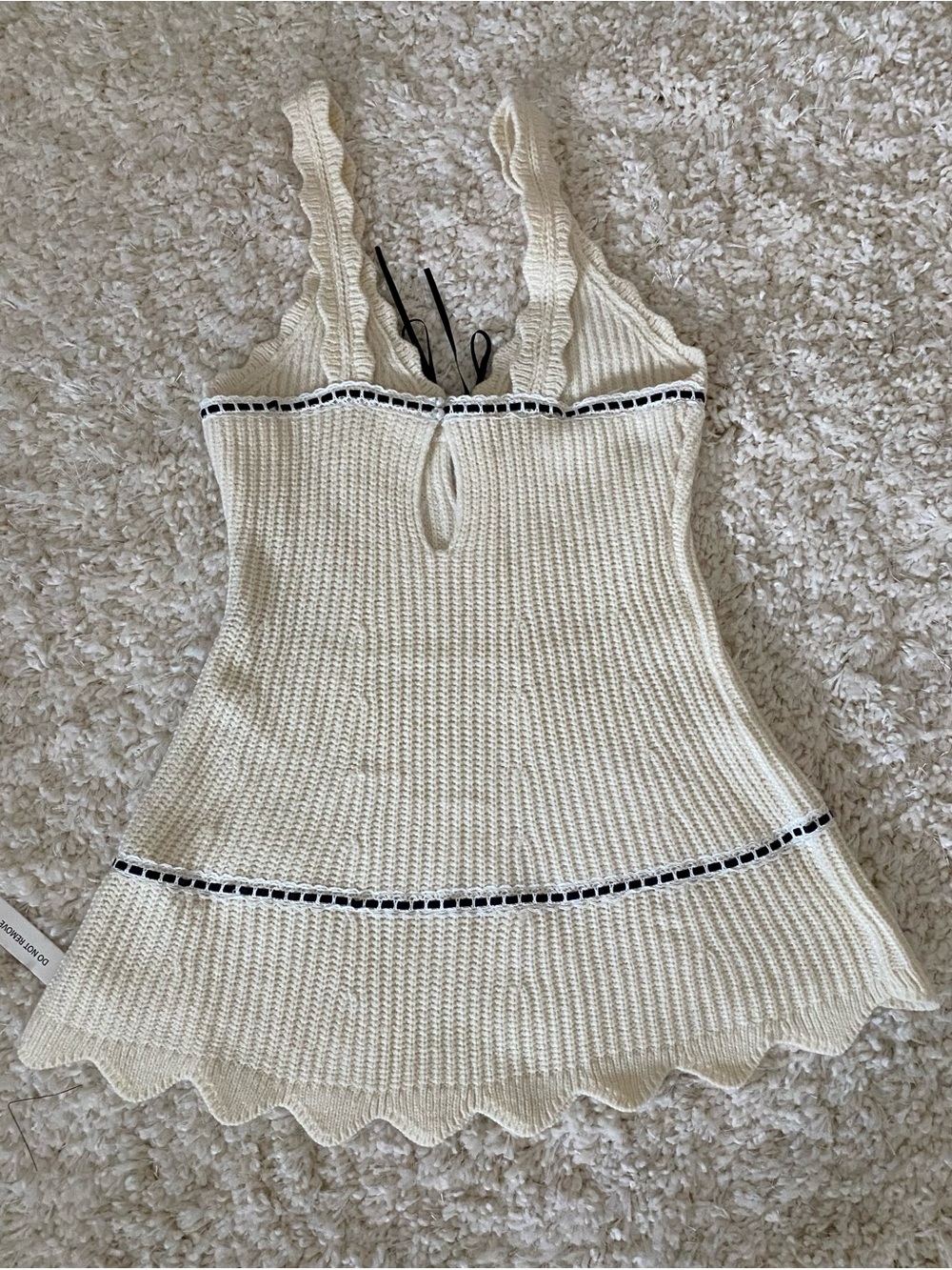 For Love and Lemons Jade Cream Knit Dress with Black Ribbon and Lace Detail - Picture 5 of 6